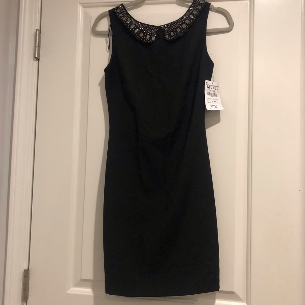 NWT Black Zara Dress with Jeweled Collar medium